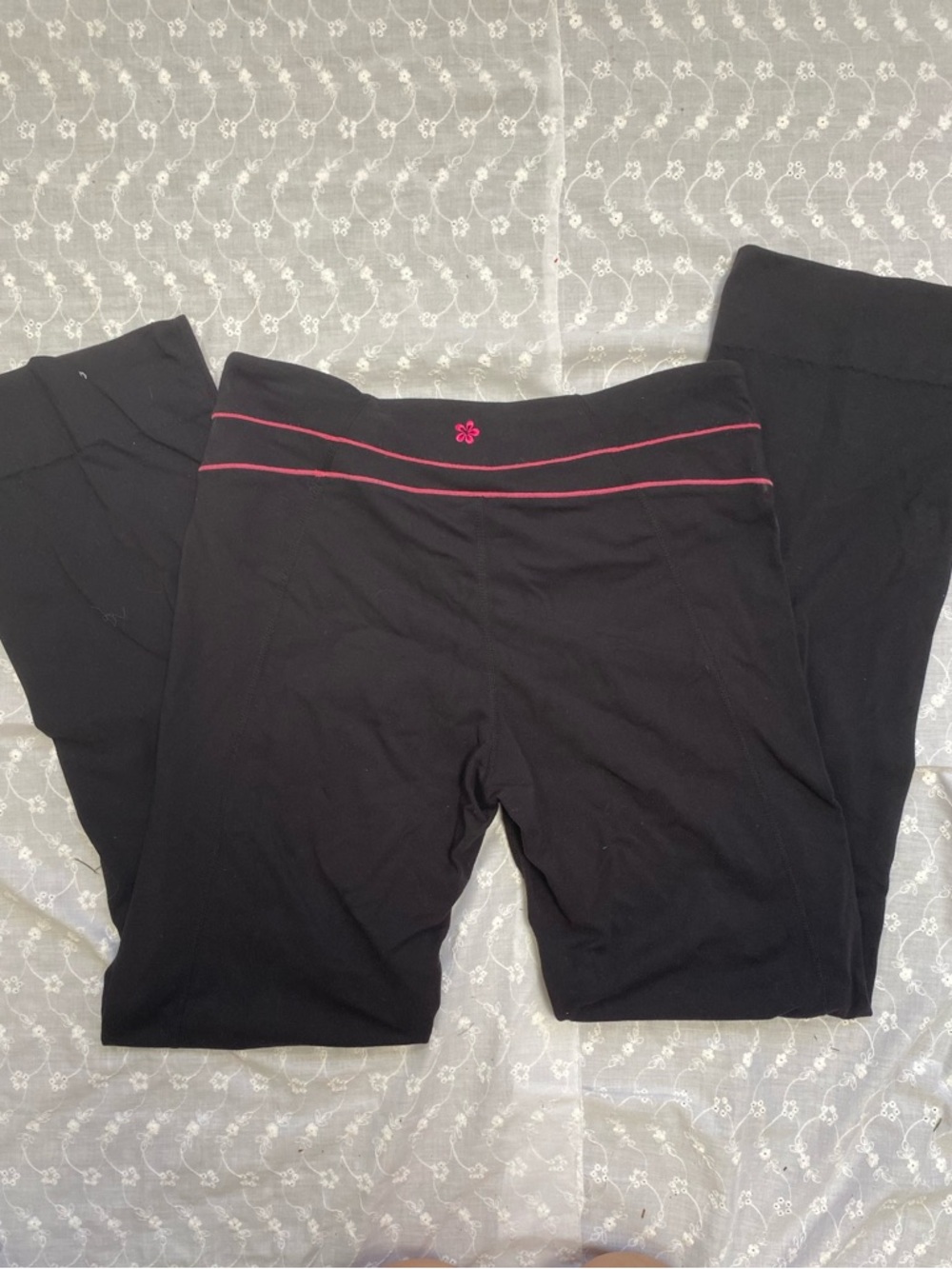 Tuff Athletics Black Yoga Pants with Pink Waist Piping